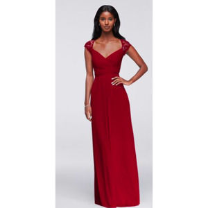 David's Bridal Long Mesh Bridesmaids Dress